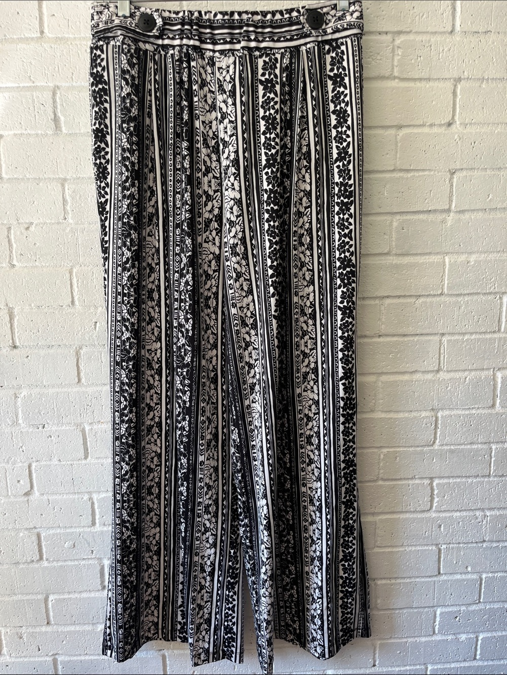 Robert Louis Black/White Mixed Geometric/Floral/Stripe Wide-Leg Palazzo Pants XL